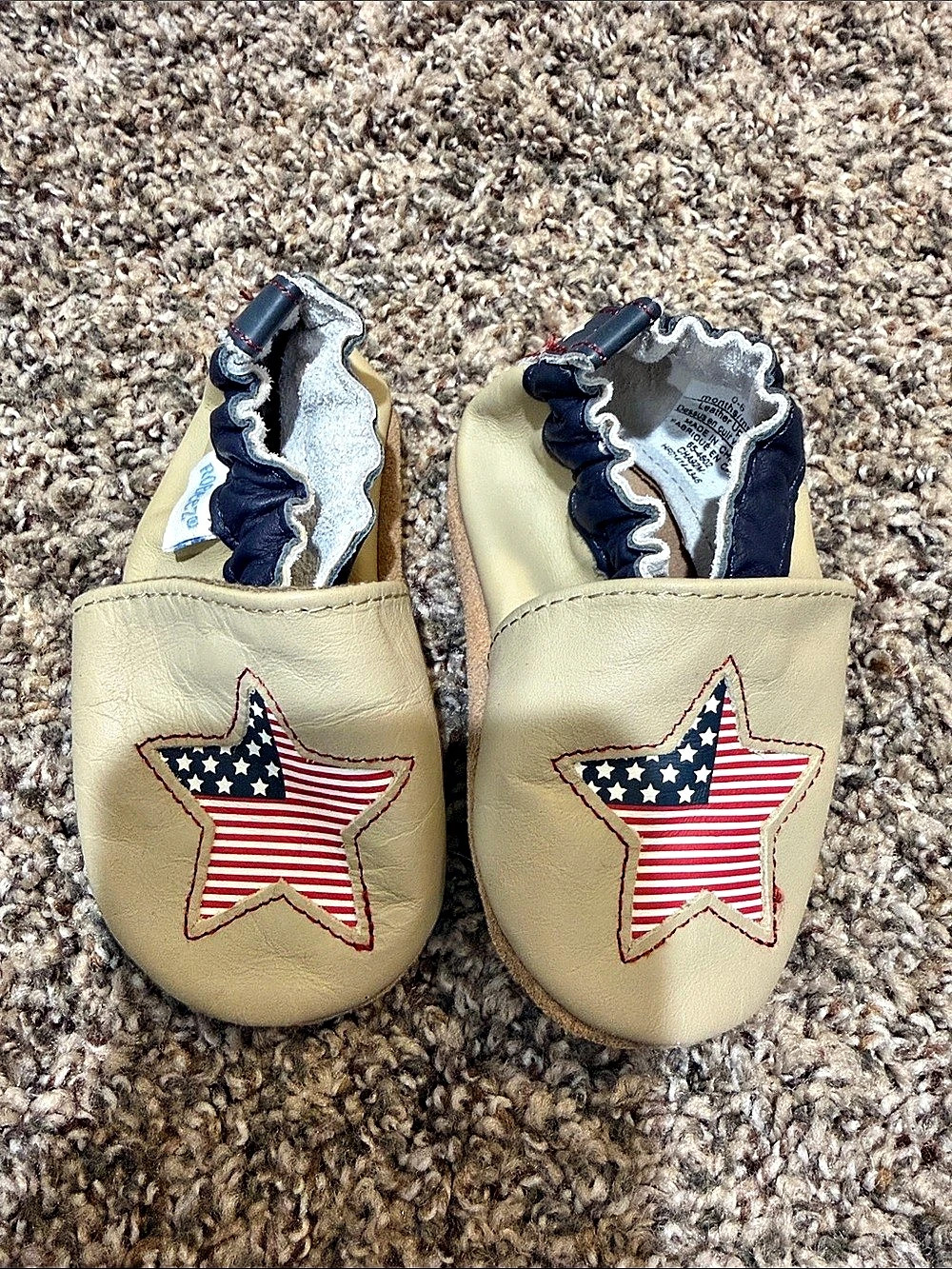 Robeez Baby Moccasins Tan Blue Size 0-6M